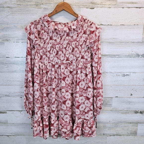 Free People These Dreams Floral Ruffle Mini Dress XS Boho Cottagecore Festival - Picture 6 of 16